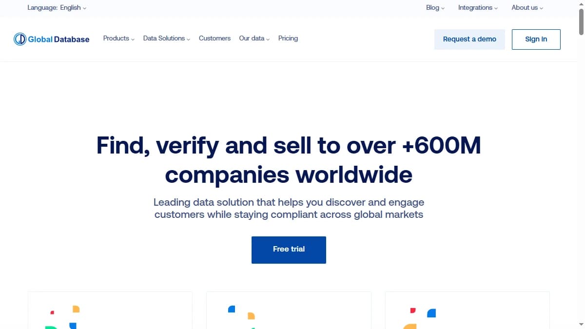 Global Database homepage — baseline for Global Database alternative comparison