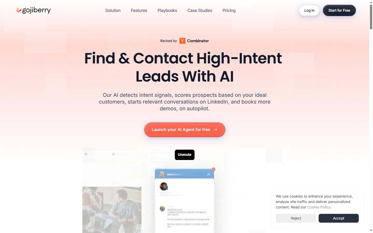 Gojiberry.ai dashboard showing intent signals and AI sales assistant interface