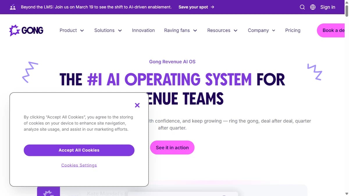 Gong revenue orchestration platform — conversation intelligence and deal risk scoring for B2B sales teams