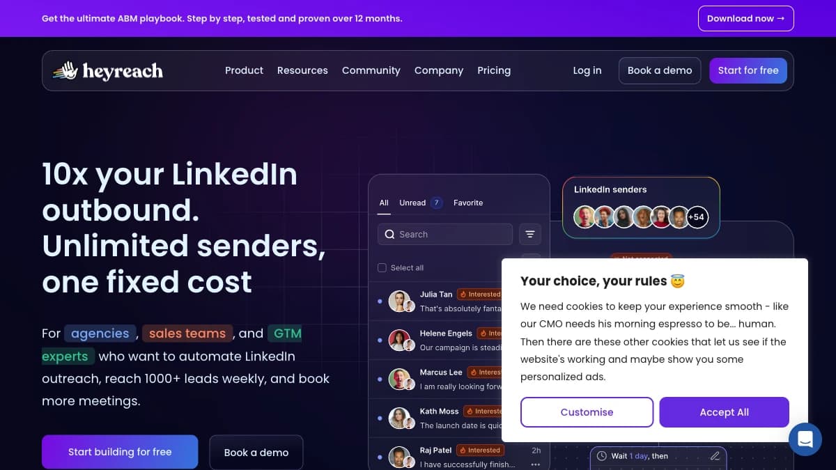 HeyReach multi-sender LinkedIn automation interface — Embers alternative for fully automated outreach