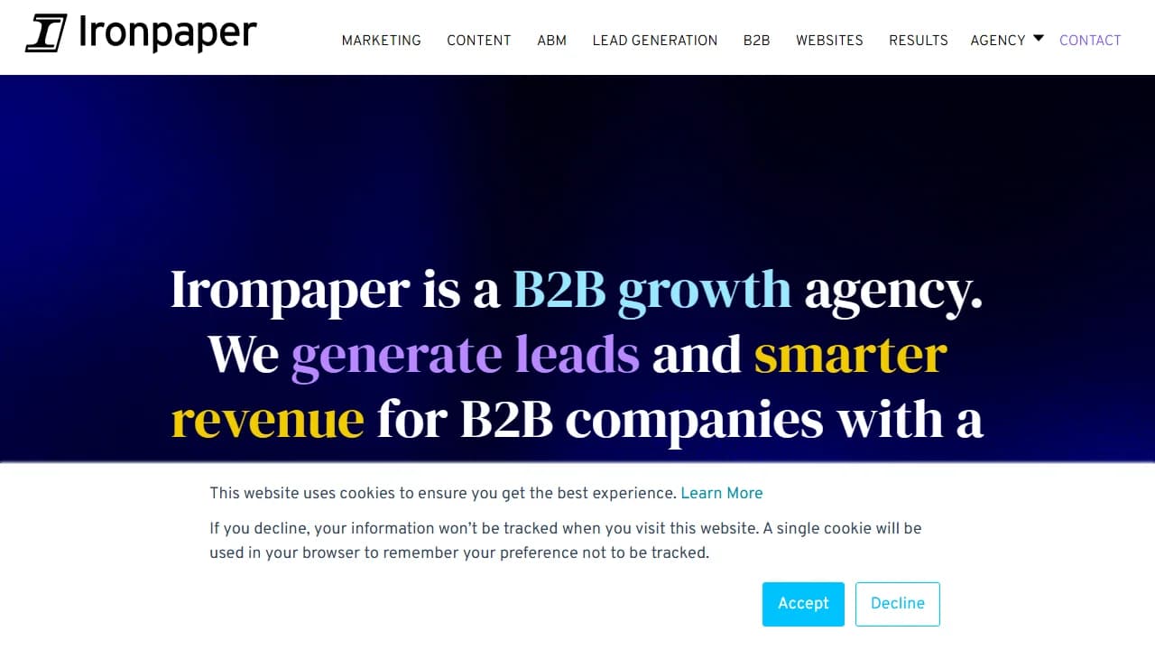 Ironpaper B2B marketing agency homepage — account-based marketing and content for enterprise tech