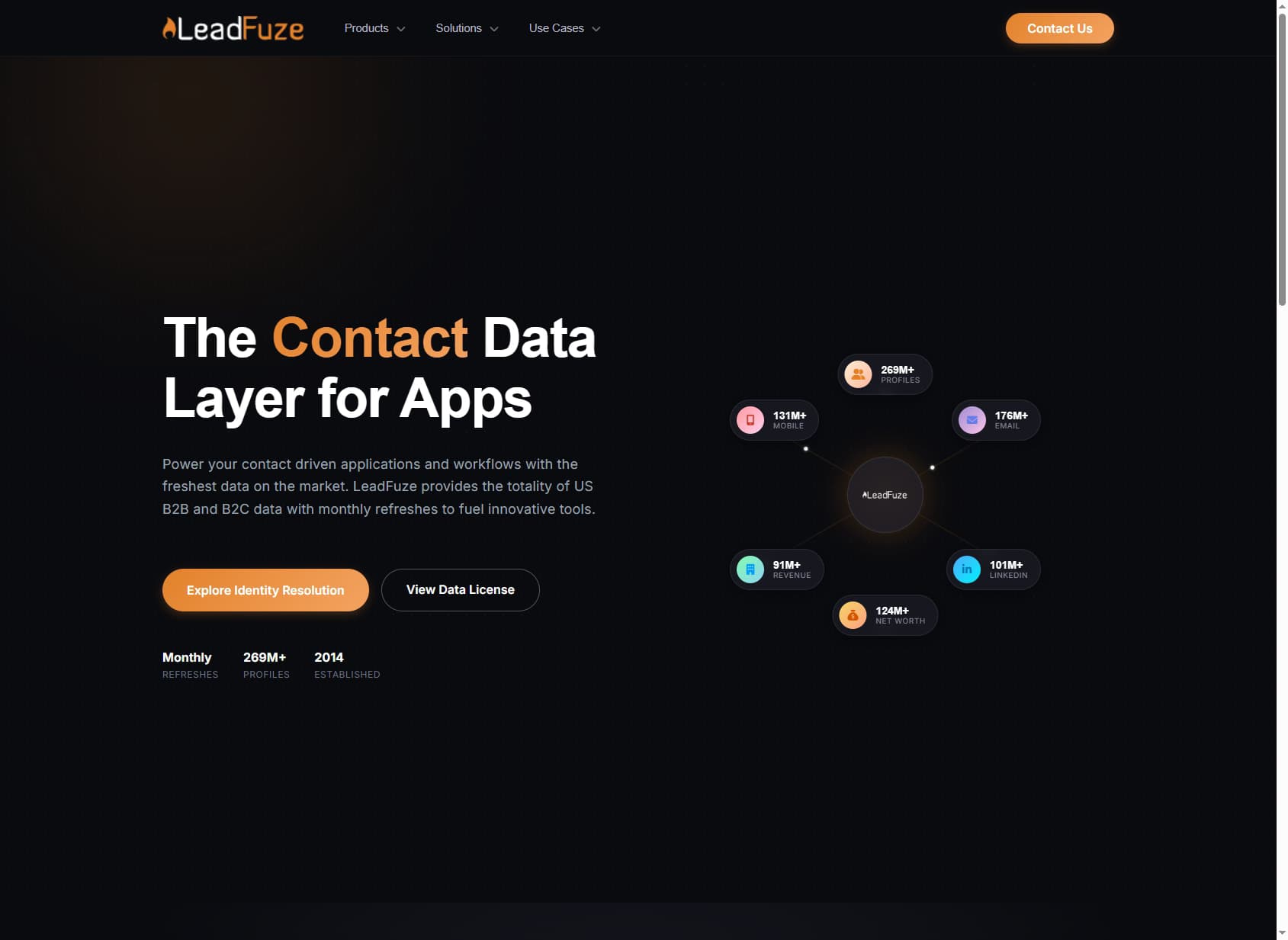 LeadFuze homepage showing its B2B prospecting and lead generation tool — LeadFuze review 2026