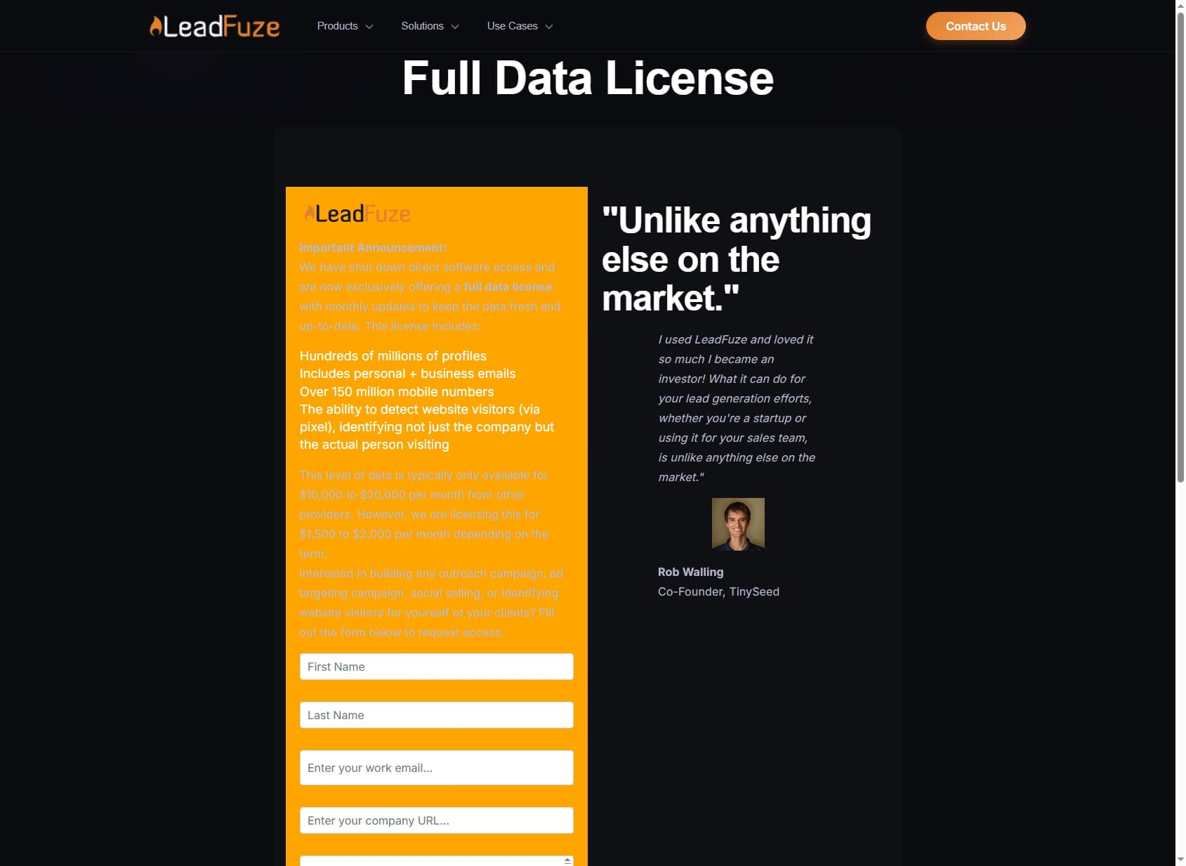 LeadFuze pricing and Full Data License page — LeadFuze review 2026 pricing breakdown