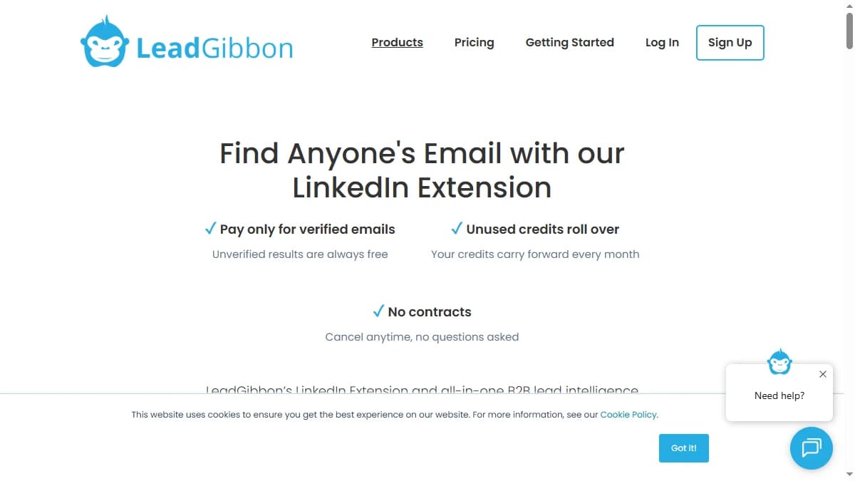 LeadGibbon homepage 2026 — LinkedIn email finder and B2B lead database for sales teams