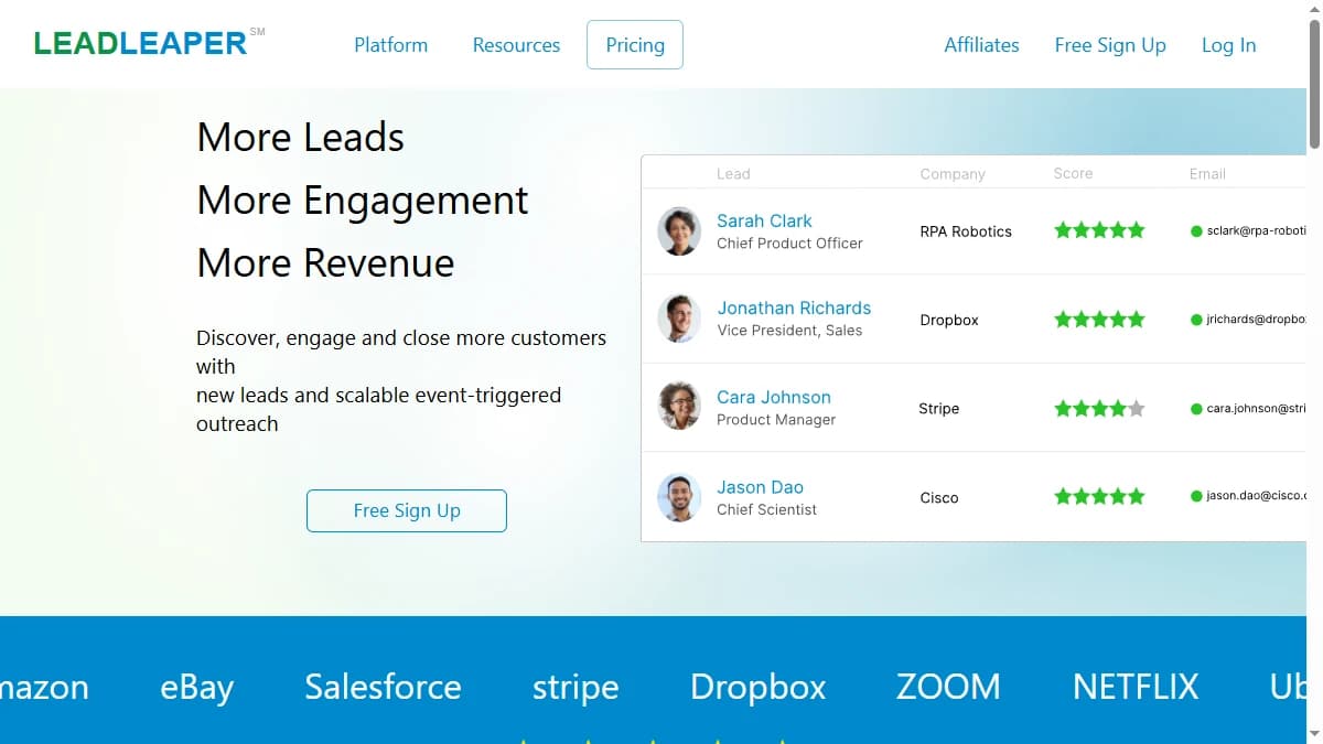 LeadLeaper homepage 2026 — LinkedIn email finder Chrome extension for sales and recruiting teams