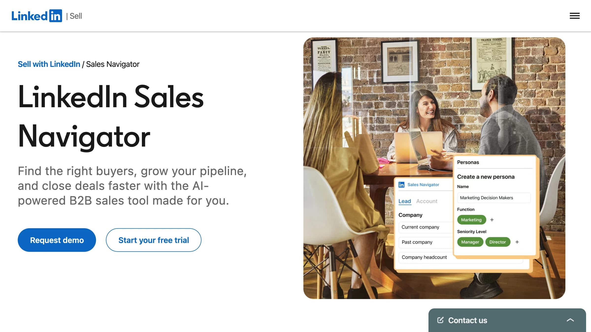 LinkedIn Sales Navigator landing page — LinkedIn lead generation tool with advanced search filters and buyer intent alerts