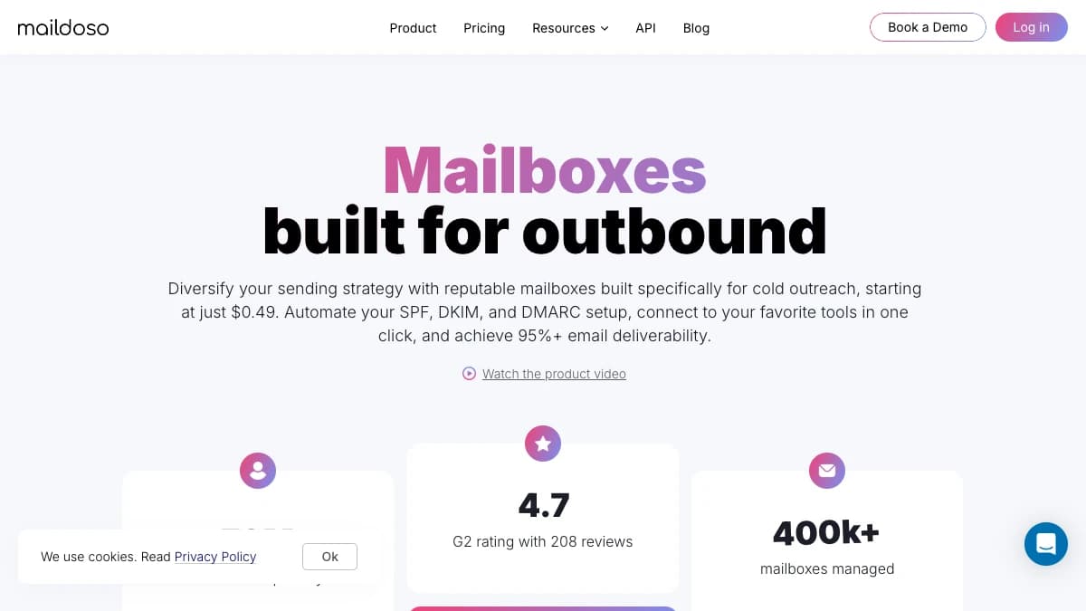 Maildoso homepage — SMTP mailboxes built for outbound as low-cost cold email hosting