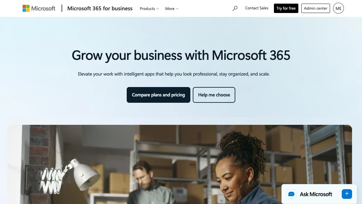 Microsoft 365 for business homepage — Outlook and Exchange Online email hosting for cold email outreach