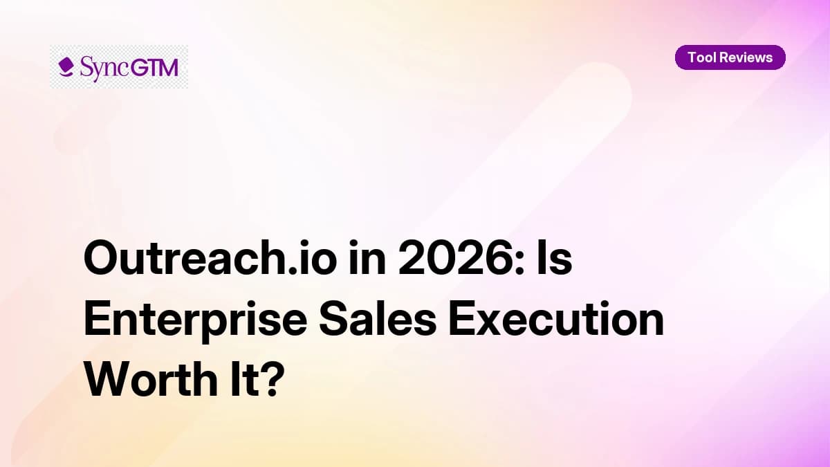 Outreach.io Review 2026 showing enterprise sales execution platform with sequences, deal management, pricing breakdown, and comparison verdict