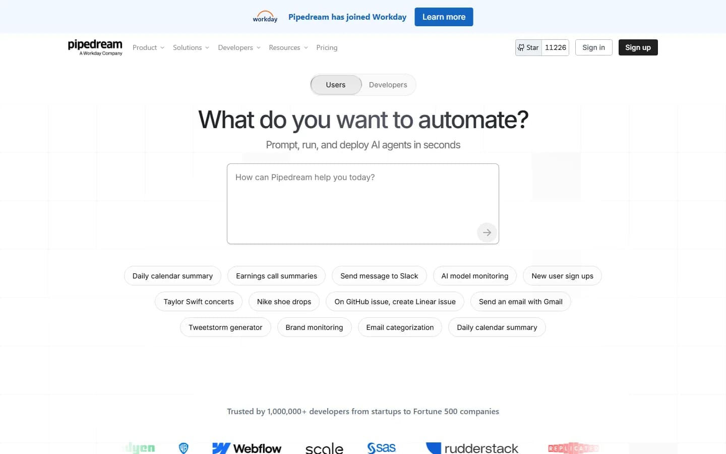 Pipedream homepage — Pipedream Connect managed auth and MCP for 3,000+ APIs, Treg alternative for SaaS products