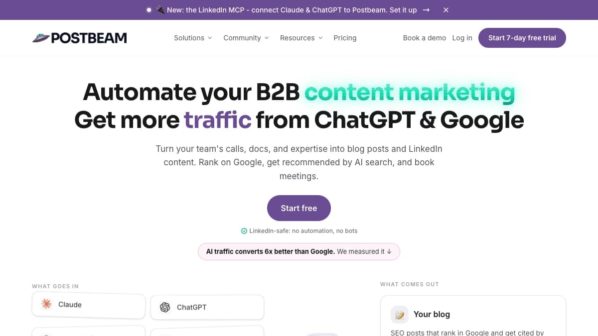Postbeam LinkedIn content marketing platform for LinkedIn lead generation — AI-assisted posts and warm-lead identification