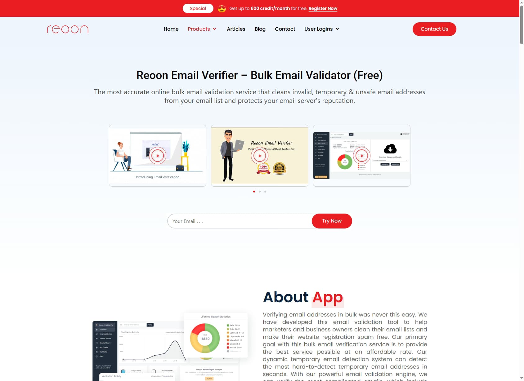 Reoon Email Verifier homepage — WhoisXML Email Verification API alternative at $1 per 1,000 verifications