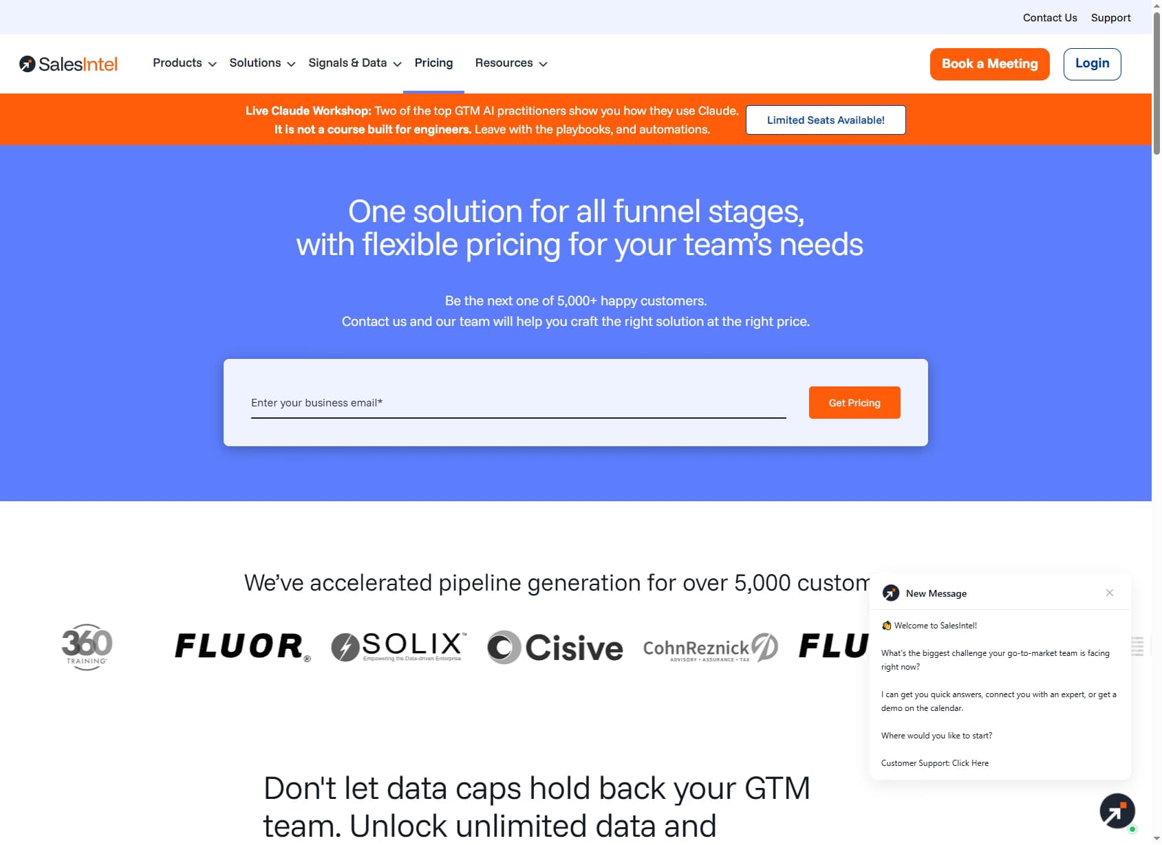 SalesIntel pricing page — RevDriver paid plans require annual SalesIntel contract 2026