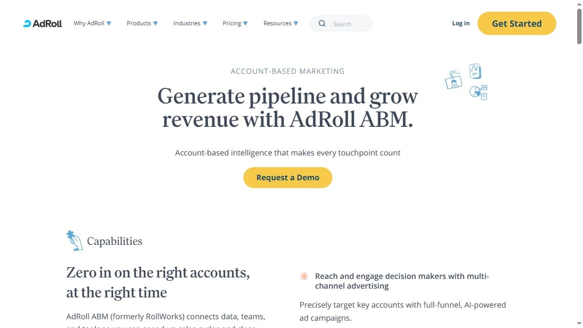 RollWorks homepage — mid-market ABM advertising as a Demandbase alternative