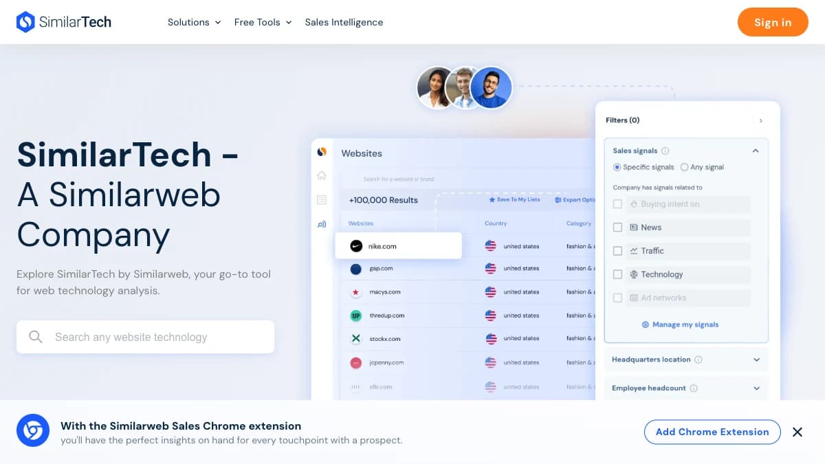 SimilarTech technographic lead lists and website monitoring — W3Techs alternative from the Similarweb Sales Intelligence suite