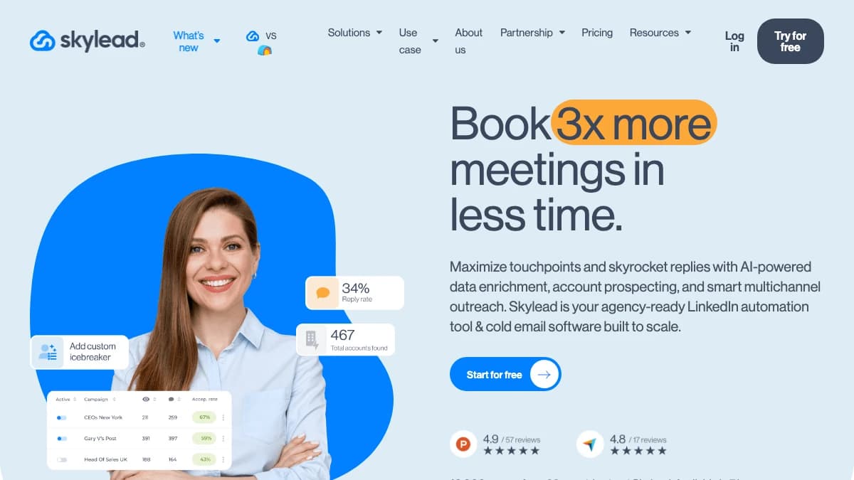 Skylead homepage — Dripify alternative with if/else smart sequences across LinkedIn and email
