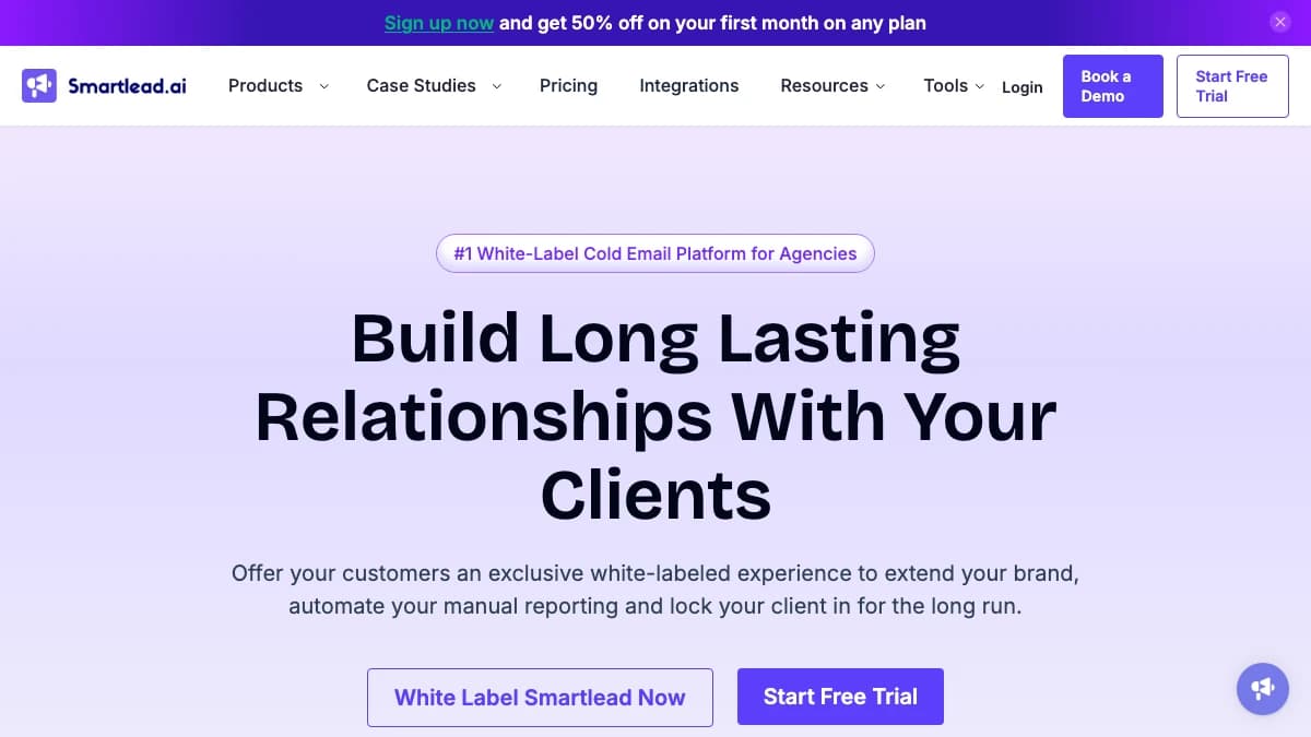 Smartlead white label page — white label cold email software with client portal on your own domain
