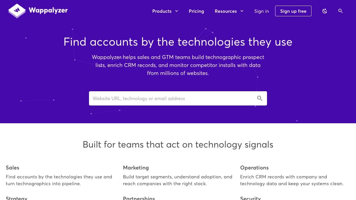 Wappalyzer - Developers and lean teams that want fast, programmatic tech-stack detection