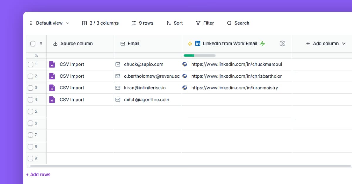 Find LinkedIn profiles from work email addresses template preview